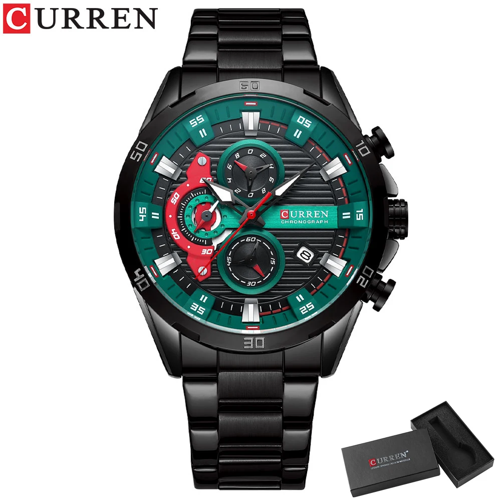 Men'S Curren Top Brand Watch Chronograph Waterproof Quartz Watches For Man Stainless Steel Strap Sports Wrist Watch Male Gift 