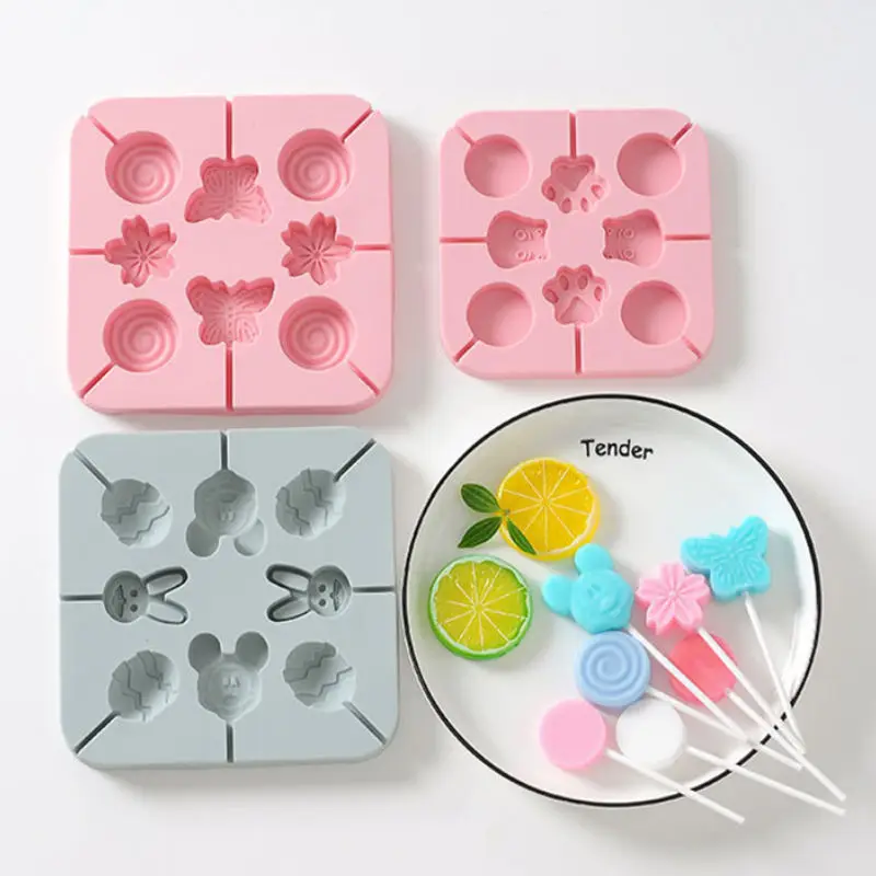 Round Heart Silicone Lollipop Mold Flower Candy Chocolate Molds Cake Decorating 
