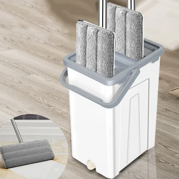 

Magic Cleaning Mop Lazy Hands-Free Rotating Microfiber Mat Cloth Flat Squeeze Mop With Bucket Home Window Floor Cleaning Tool