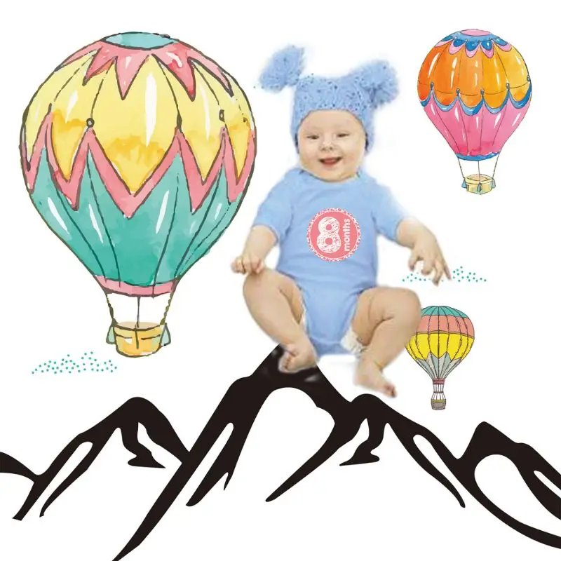 Newborn Photography Prop Blankets Hot Air Balloon Printed Backdrop Cloth Baby Boy Girl Monthly Photograph Stickers