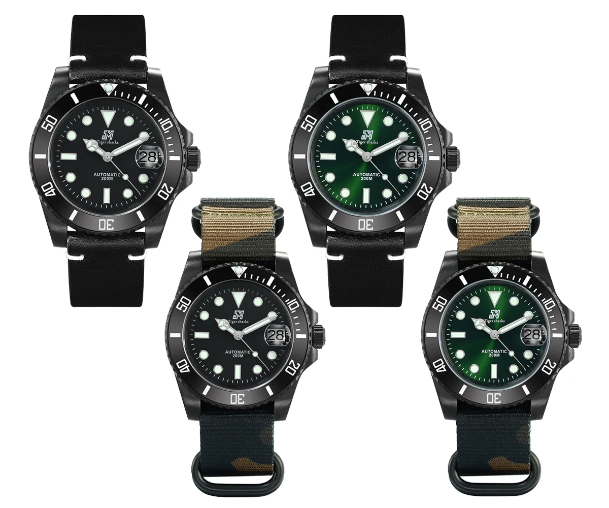 Lugyou Сан Мартин роскошные черные DLC Diver Мужские часы Автоматические из нержавеющей стали Пескоструйный сапфир 20 атм водонепроницаемый резиновый ремешок