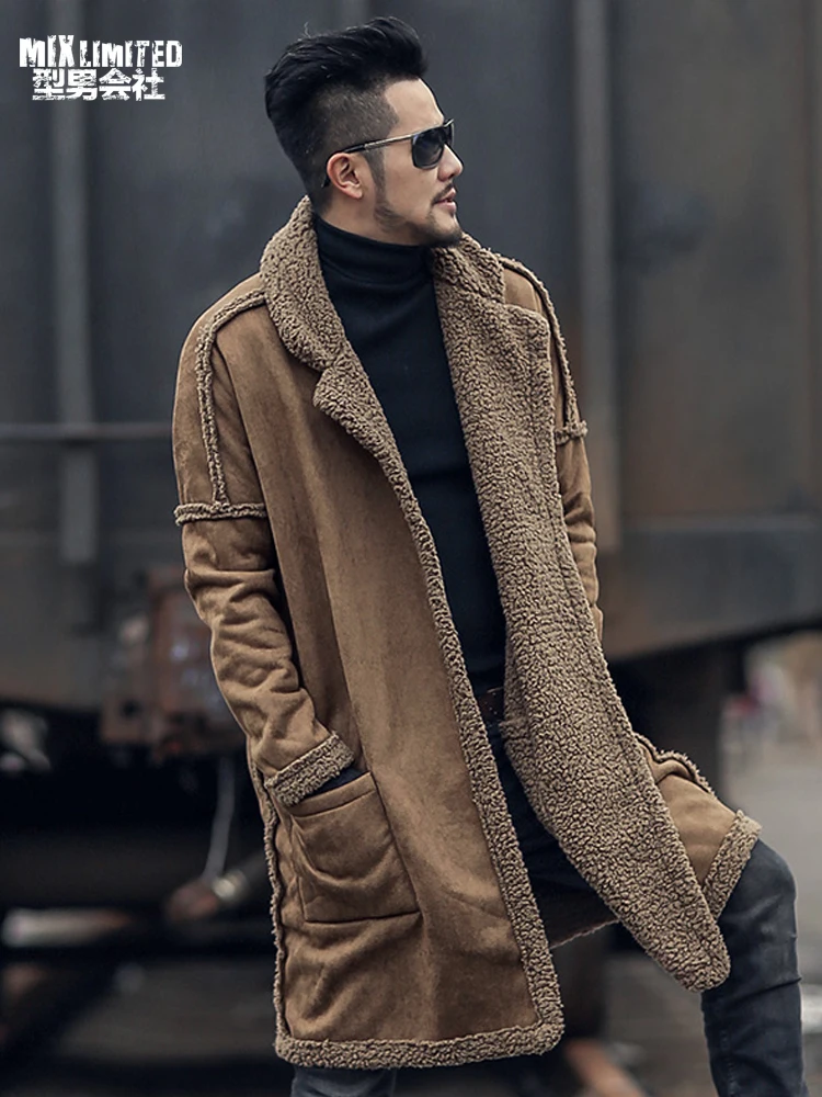 Double-sided Wear Woolen Furry Fleece Jacket Long Warm Coat for Men Winter Men Plush European Style Brand New Coat F7099-1 Double-sided Wear Woolen Furry Fleece Jacket Long Warm Coat for Men Winter Men Plush European Style Brand New Coat F7099-1