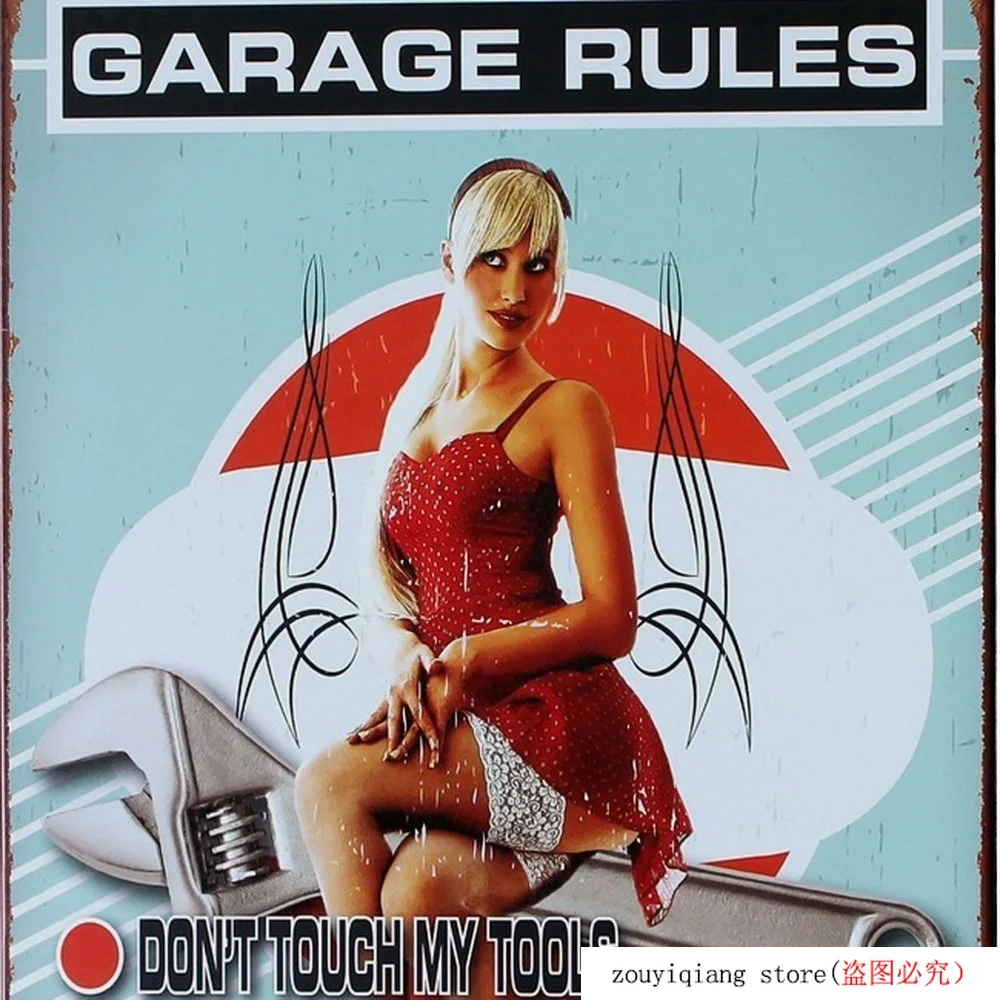 20x30 см винтажные металлические жестяные вывески девушка "Garage Rules" Ретро железная табличка живопись бар кофейня художественные наклейки на стену Декор Cuadro