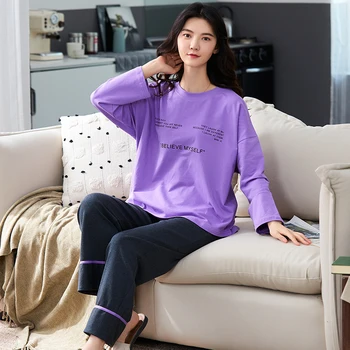 

XIZOU Pajamas Sets Long Sleeve Sleepwear Suit Cartoon Home Women Pajamas Nightwear Warm Spring and Autumn