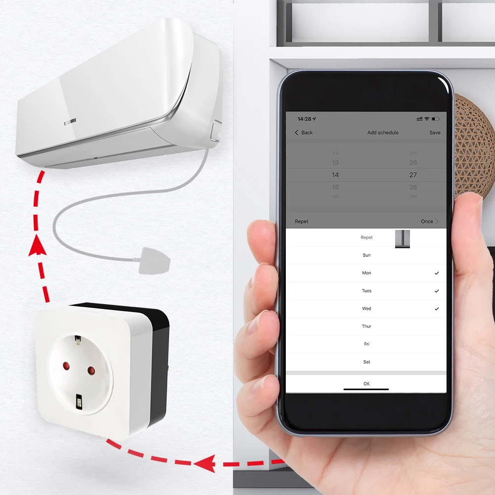 16A WiFi Air Conditioner Wall Plug Socket Outlet Companion IR Remote Controller Smart Life Tuya APP Work with Alexa Google Home