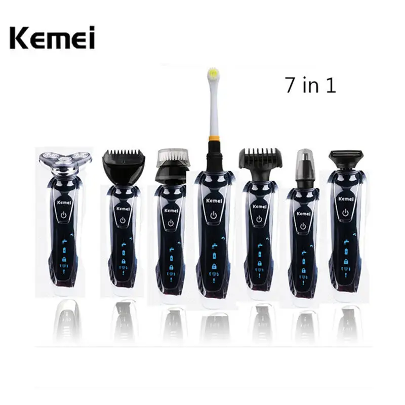 Kemei Men Electric Shaver Multifunction Beard Trimmer 7 in 1 Rechargeable Razor for Men Shaving Machine Toothbrush Hair Clipper