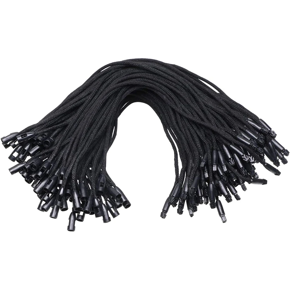 100pcs /lot Plastic Tag White Beige Black Hang Tag Polyester Rope String Snap Lock Pin Loop Tie