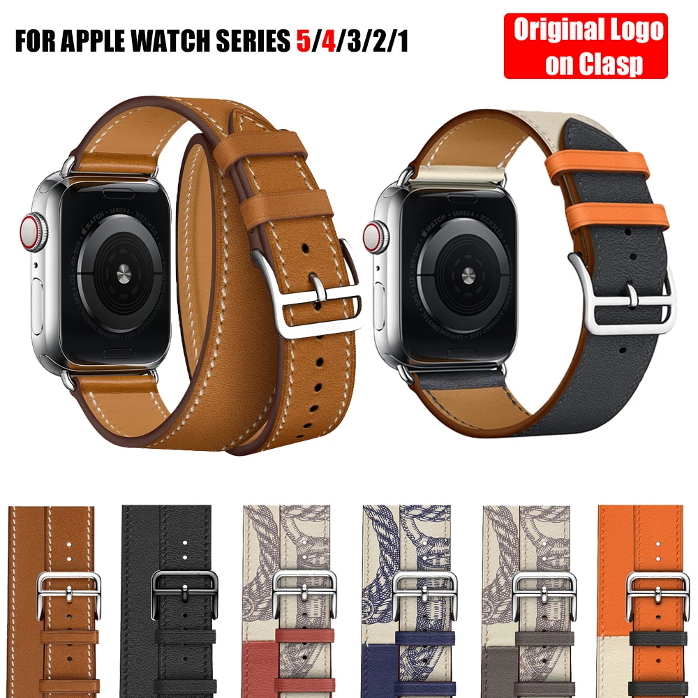 

Double Tour Band for Apple Watch Series 5 4 3 2 1 Strap for iWatch Belt High Quality Genuine Leather Loop 38mm/40mm /42mm/44mm