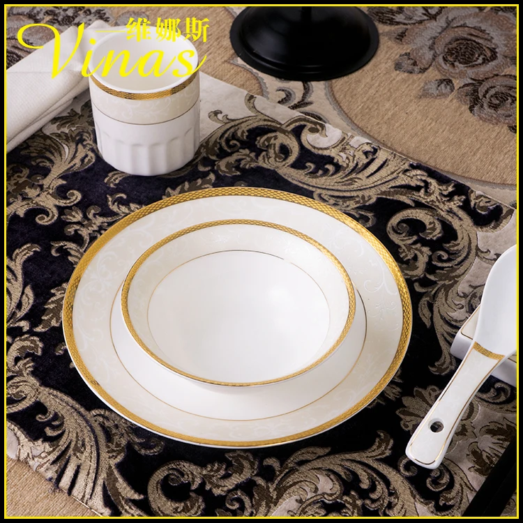 Европейский стиль керамический набор посуды Золотая инкрустация фарфоровая