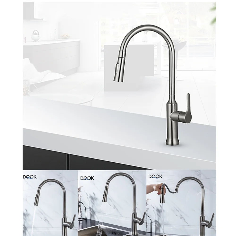 

Brushed Nickel Kitchen Mixer Faucet Single Hole Pull Out Spout Kitchen Sink Mixer Tap with Stream Sprayer Head Kitchen Tap