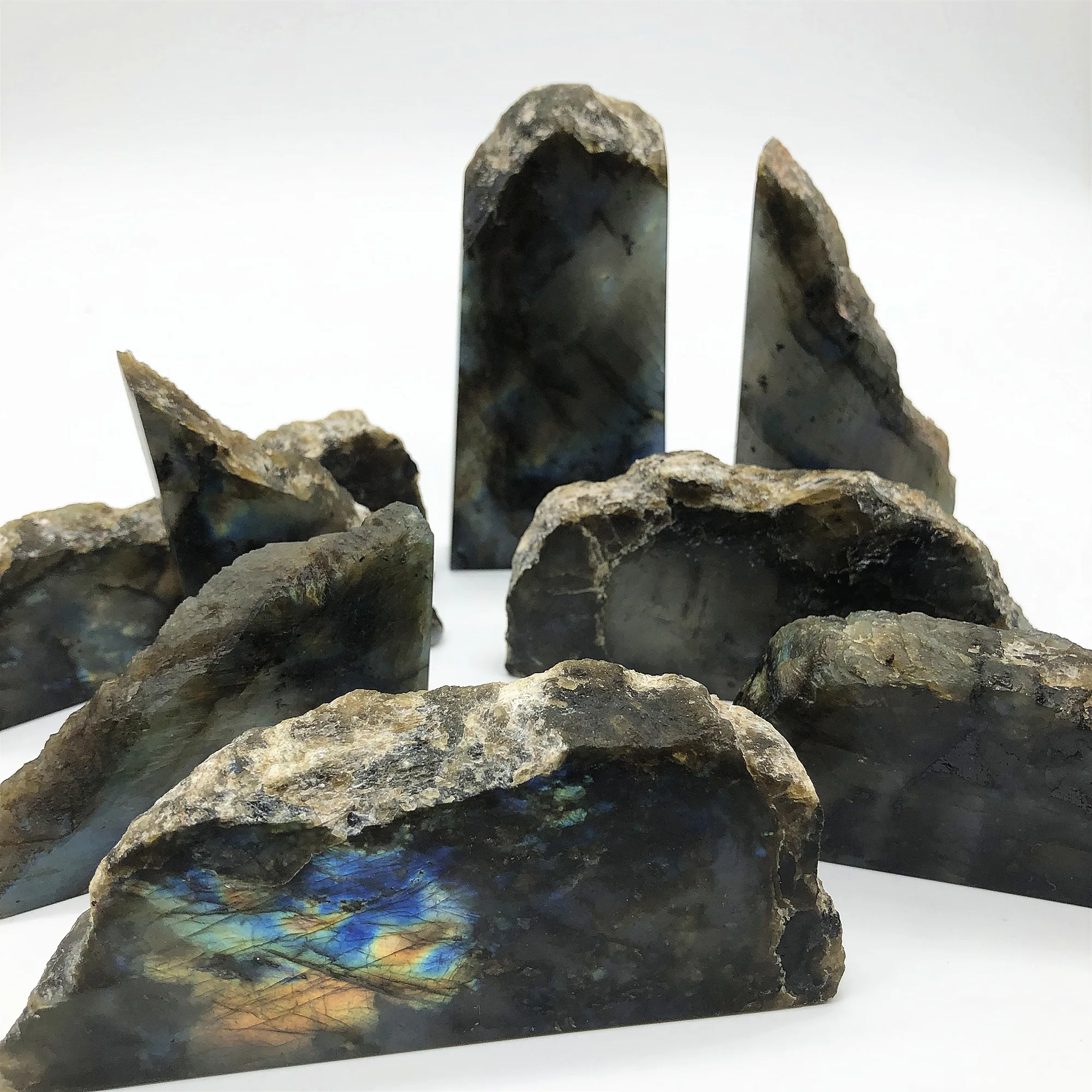 

natural labradorite half-polishing crystal moonstone flash floor slice decorating stone healing