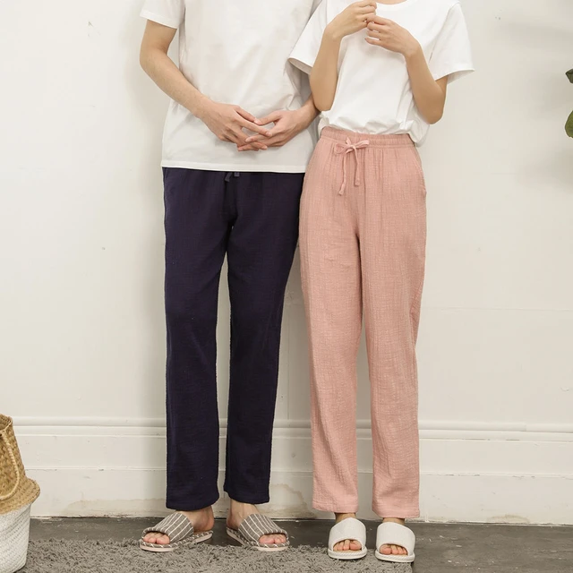 Fdfklak M-XXL Plus Size Linen Cotton Pyjama Trousers Couple Pajama