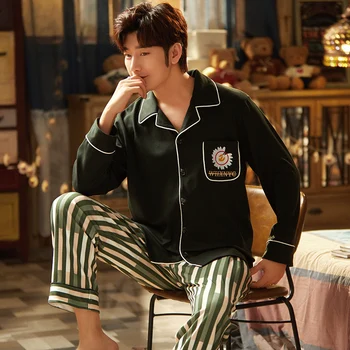 

Men Pajama Set Nightwear 2020 Autumn Cotton Long sleeve Male Sleepwear Sets Plaid Prints Pyjamas Sets Thin Pajamas Casual home