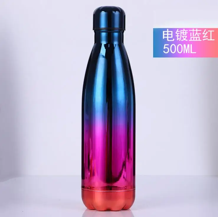 redblue 500 мл модная бутылка для воды из нержавеющей стали Детская школьная термоизолированная вакуумная колба горячая/холодная герметичная рождественские подарки - Цвет: redblue