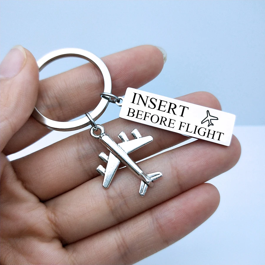 

INSERT BEFORE FLIGHT Metal keyring FLIGHT CREW Plane Keychain Women Men Pilot Flight Attendant Gift Fly Safe Airplane Key Fob