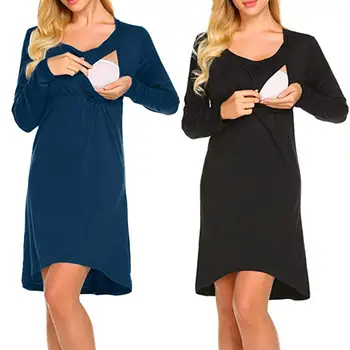 

Ladies' Maternity Dress Long Sleeve Solid Color Breastfeeding Pregnant Women Dress Autumn embarazada ropa A2