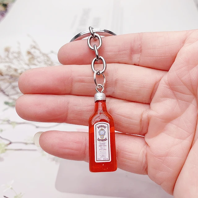 Cute Resin Beer Wine Bottle Keychain