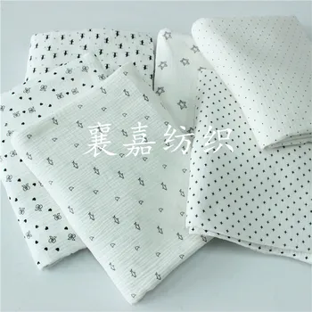 

Double Cotton Crepe Classic Black and White Printed Baby Double Gauze Blanket Cloth Pajamas Fabric
