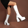 Black Thick Heels Elastic Micro Knee High Boots For Women Punk Style Autumn Winter Chunky Platform High Boots Party Shoes Ladies 4