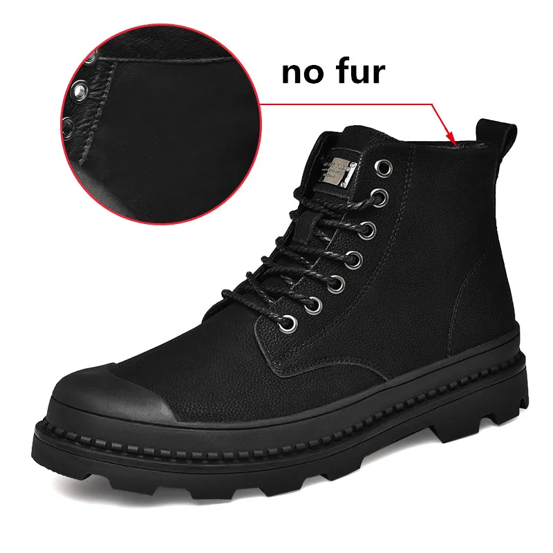 Black without Fur Теплые зимние мужские ботинки; ботильоны из натуральной кожи; Мужская зимняя Рабочая обувь; мужские армейские зимние ботинки на меху; Botas BTMOTTZ - Color: Black without Fur