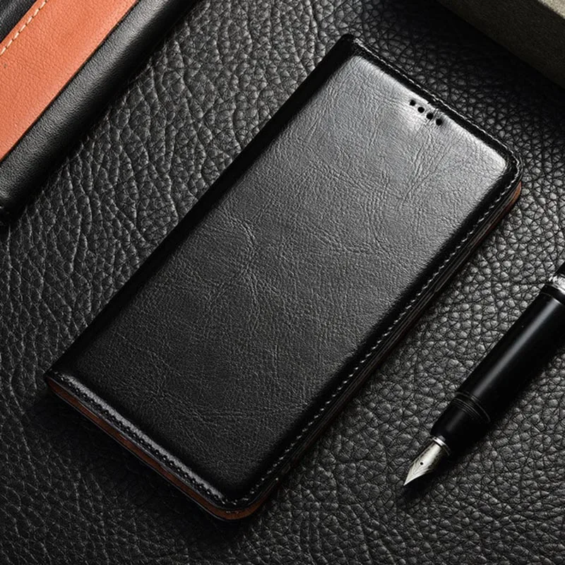 Magnet Natural Genuine Leather Flip Wallet Phone Case Cover