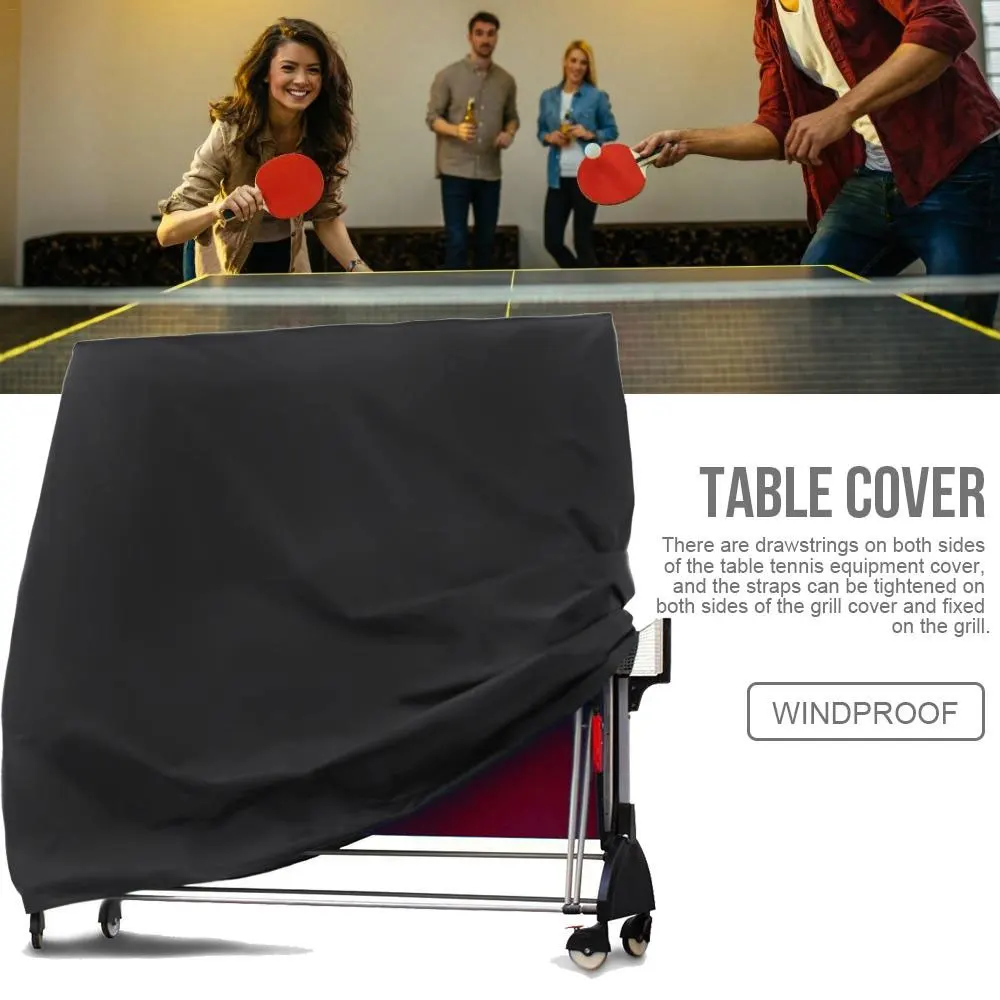 1Set 65*28*73inch Ping Pong Table Cover, 210D Adjustable Waterproof Table Tennis Cover Outdoor Table Cover Black with Drawstring
