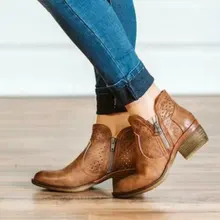 Женские ботильоны на низком массивном каблуке с боковой молнией; кожаная обувь для путешествий; whipping