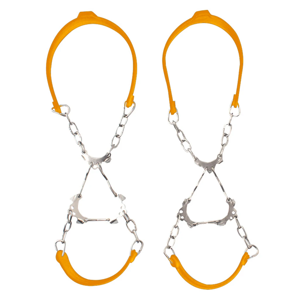 1 пара зимних силиконовых альпинистских скоб 6 зубьев шипы для обуви цепь для пеших прогулок спортивные снежные уличные ледяные Захваты противоскользящие бутсы - Размер: Orange