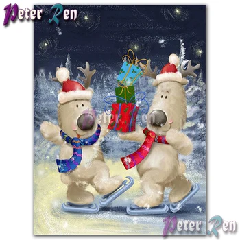 

5d animal Diamond Painting Embroider Couple polar bear skiing Square or round Mosaic Cross stitch Rhinestone Handmade gifts