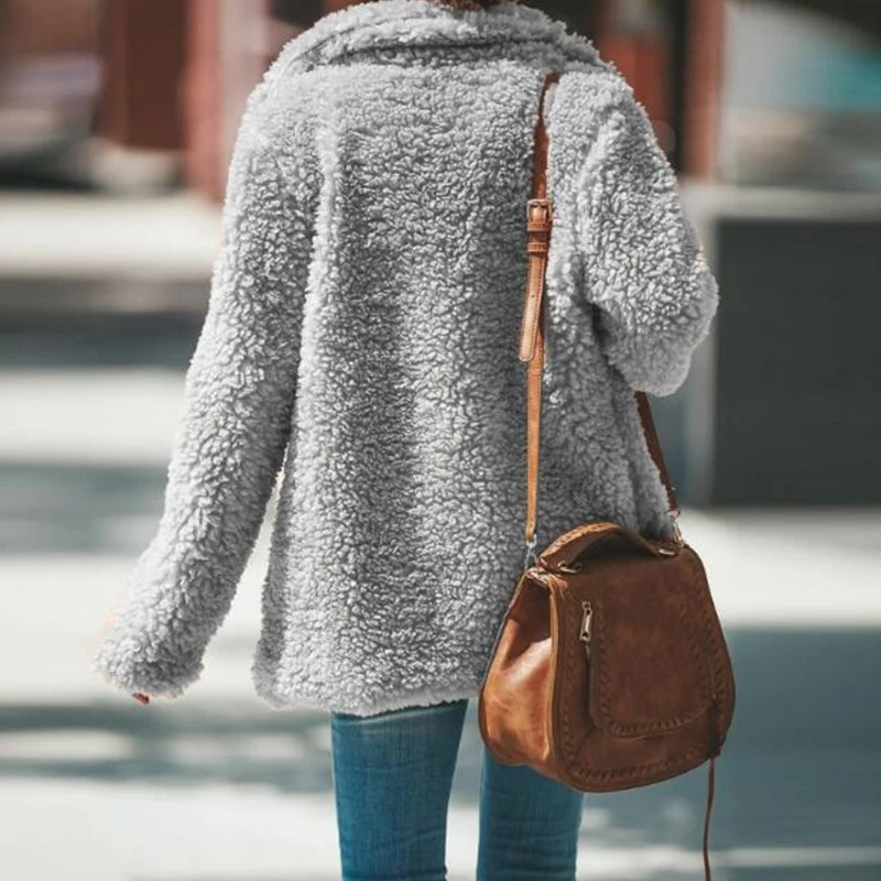 Женское пальто, Осень-зима, куртка из искусственного меха, пальто для женщин, большой размер, плюшевое пальто,, новинка, для офиса, для девушек, длинный рукав, открытый шов