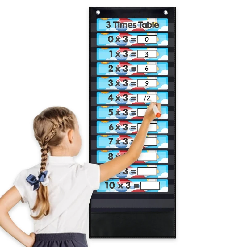 Hanging Wall File Organizer Heavy Duty Storage Pocket Chart 13 Clear Pocket 1 Tool Pocket 88pcs Reusable Erasable Cards