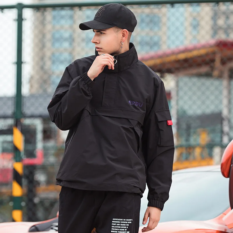 

Spring Autumn High Quality Jackets Men New Loose Korean Fashion Hip Hop Big Pockets Plus Size M-4XL Hooded Jacket