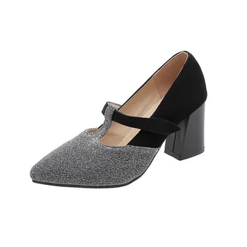 

ZJVI women 7.5cm square high heels pumps for woman pointed toe shoes mixed colors autumn summer shoes ladies girls