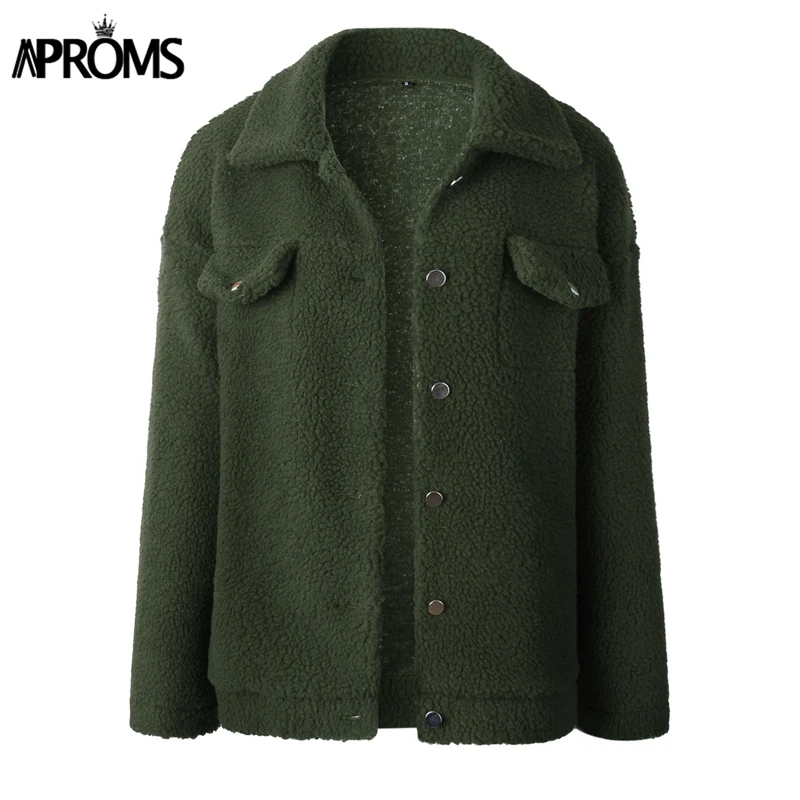 price cut  Aproms Khaki Oversized Buttons Jackets Women Winter Fashion Warm Teddy Coats Autumn Outerwear Femal