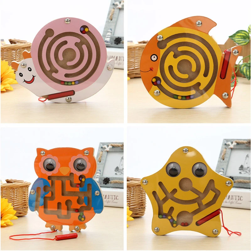 Children Magnetic Track Maze Balance Baby Montessori Educational Toys Board Wooden Puzzle Game 1 2 3 Years