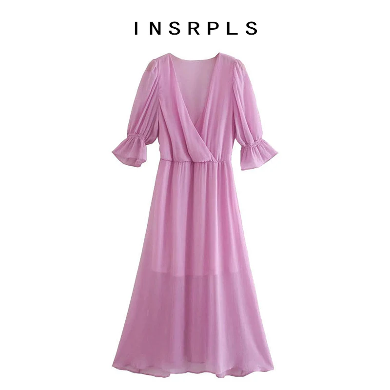 INSRPLS женское шикарное модное полупрозрачное плиссированное платье миди