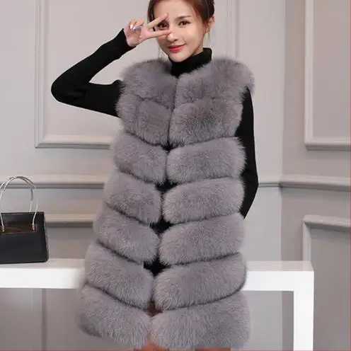 Furry Women Faux Fur Coats 2019 Gray Black Big Femme Coat Large Size 4XL Winter Outerwear Gilet Waistcoats J181 | Женская одежда