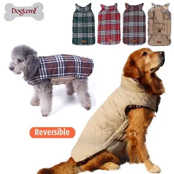 

Pet Dog Warm Reversible Plaid Jacket Blanket Clothes Winter Waterproof Rain Coat Small to Large Dog Clothes