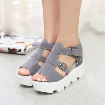 

Women 2020 Gladiator Sandals Summer Hook Loop Shoes Women's Woman Flock Wedges Ladies Platform High Heels Casual Footwear