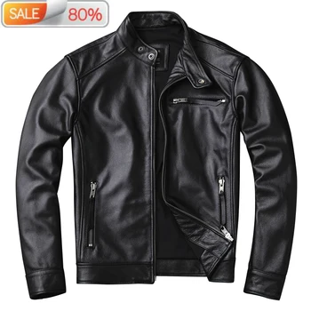 

Mens Cowhide Real Genuine Jacket Men Clothes Biker Motorcycle Leather Coat deri ceket B24114