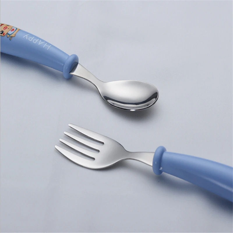 Baby Gadgets Tableware Set Children Utensil Stainless Steel Toddler Dinnerware Cutlery Cartoon Infant Food Feeding Spoon Fork baby feeding spoon