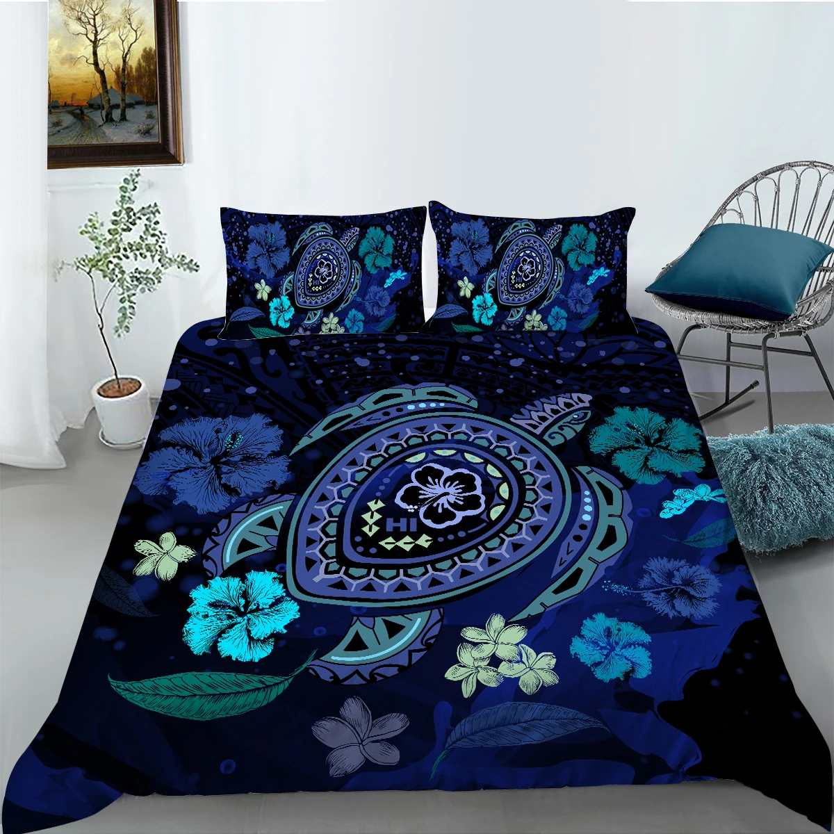

Luxury Sea Turtle Bedding Sets Queen Size Flower Duvet Cover Set with Pillowcase Full Twin Comforter Bed Sets Home