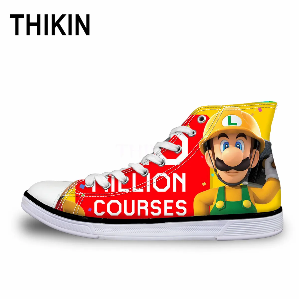 THIKIN Super Mario печати с высоким берцем Для мужчин Туфли без каблуков парусиновая обувь для отдыха Мода Мультфильм, дышащая мужская Подростковая Студенческая обувь Обувь на плоской подошве на шнурках - Цвет: as picture
