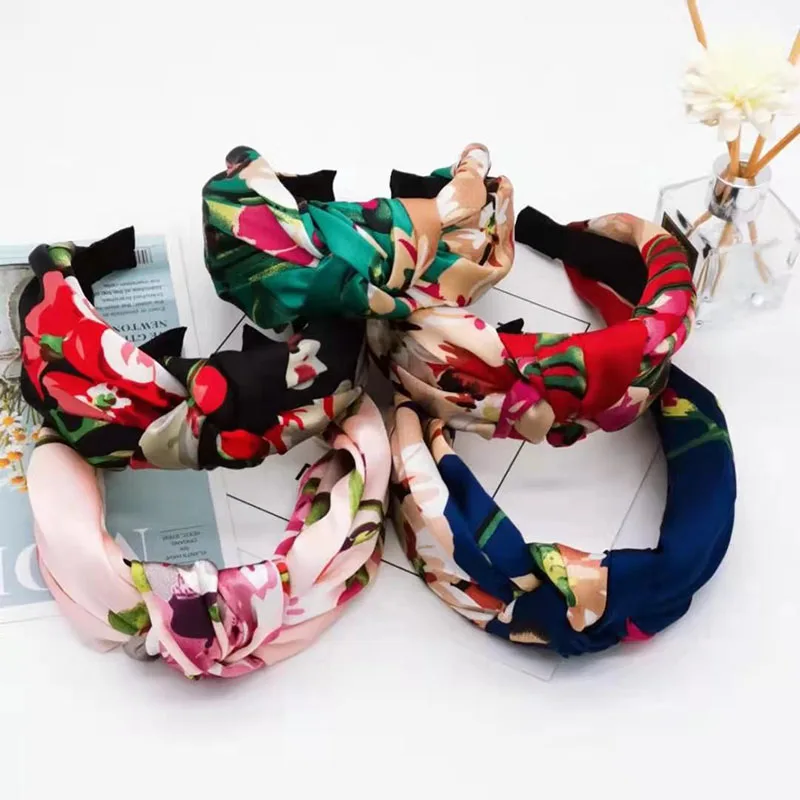 

Women's fashion wide-brimmed print color headband flower cross knotted fabric hairpin beautiful simple hair accessories