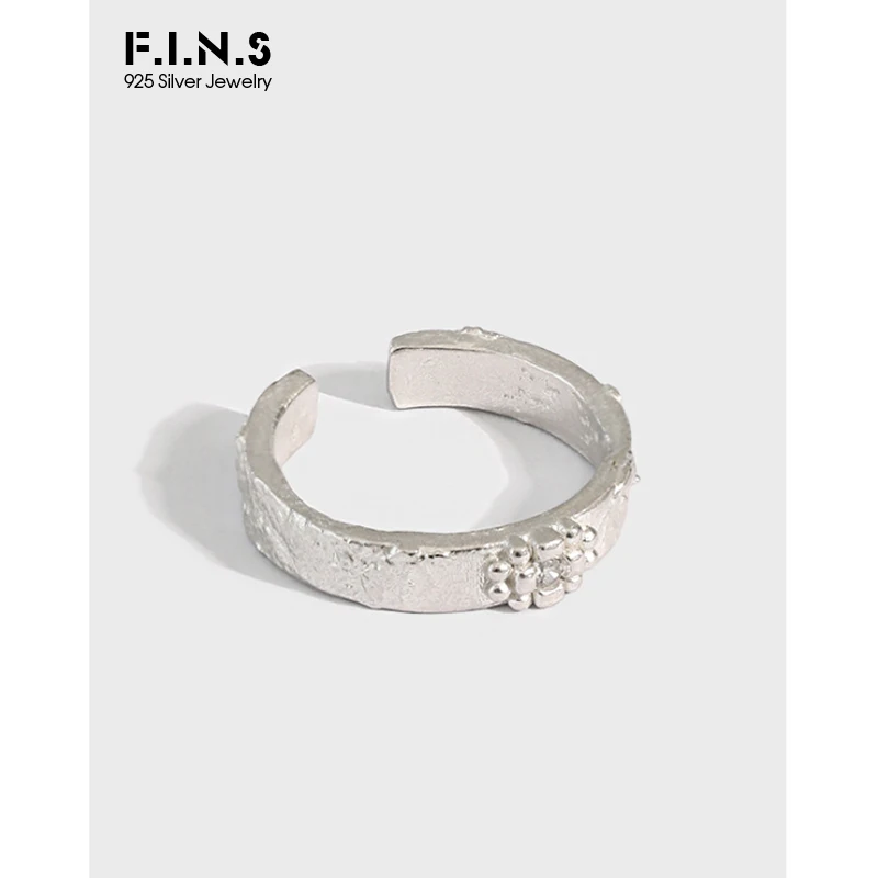 

F.I.N.S Korean INS Minimalist Tin Foil Paper Pattern Flower Cubic Zirconia S925 Sterling Silver Ring Uneven Fashion Fine Jewelry