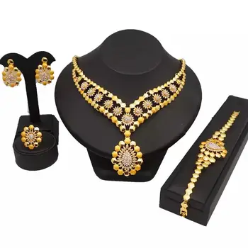 

Jewelry sets Dubai gold color wedding for women necklace earrings Bracelet ring African bridal gifts collares Jewellery set
