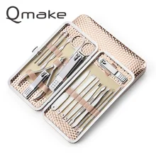 Qmake 16 Piece Set Kuku Manikur Alat Kuku Kaki Clipper Pemangkas Gunting Pedicure Kit Stainless Steel Alat untuk Paronychia(China)