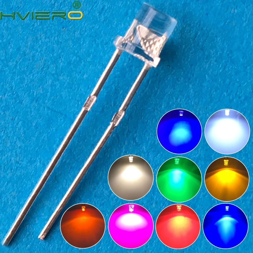 1000 шт. LED F3 3 мм ультраяркая Плоская верхняя головка белая красная синяя оранжевая