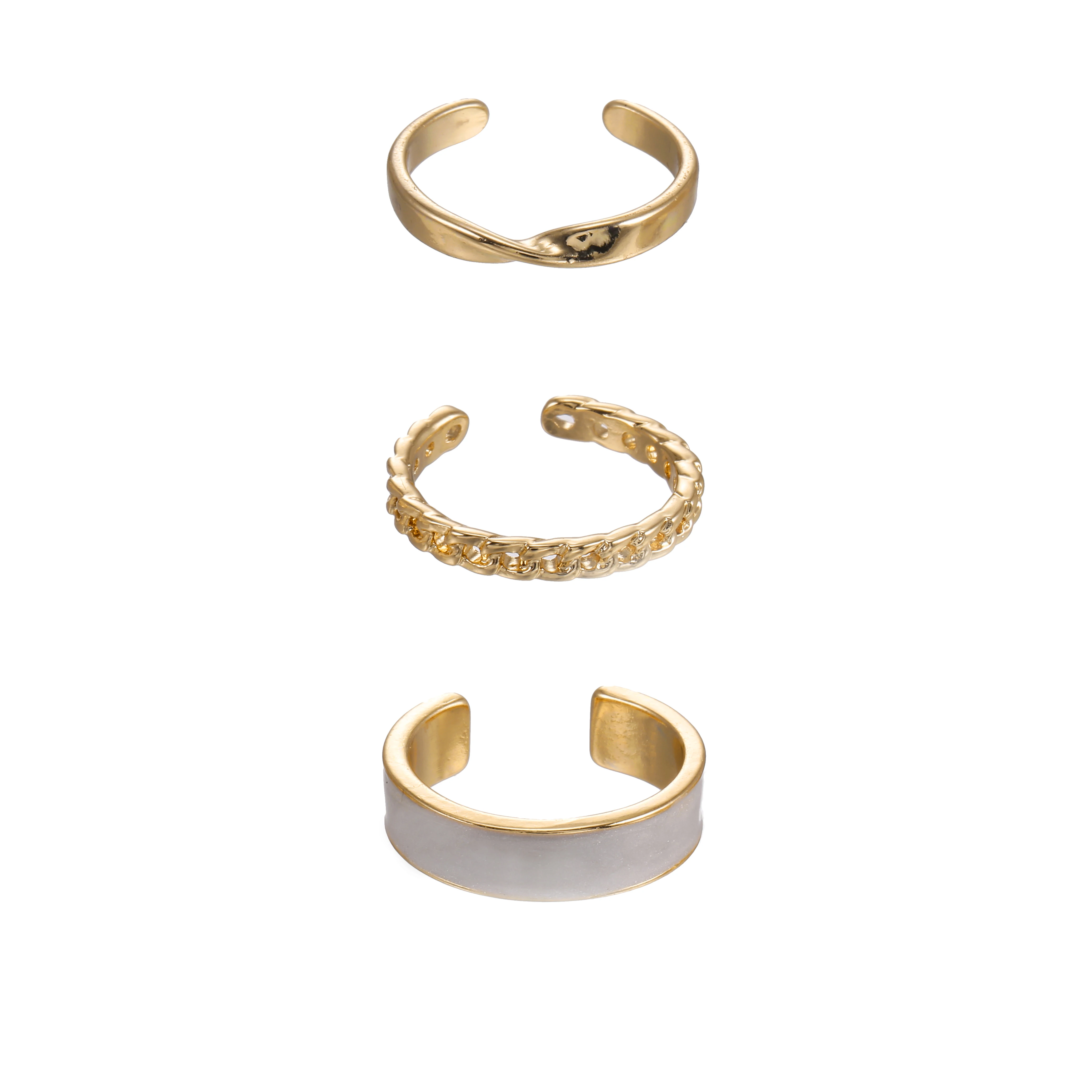 Bohemian 3pcs/set White Enamel Round Metal Ring Sets Geometric Twist Open Adjustable Rings Sets for Women Girl Jewelry Gifts - Image 2