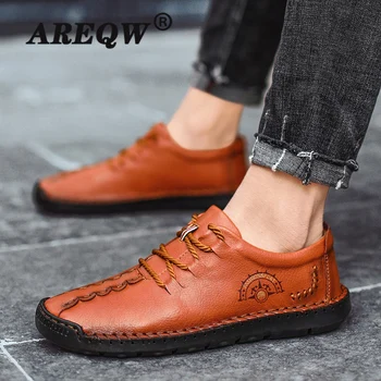 

2020 Comfortable Men Casual Shoes Loafers Men Shoes Quality Split Leather Shoes Men Flats Hot Sale Handmade Shoes Plus Size 48